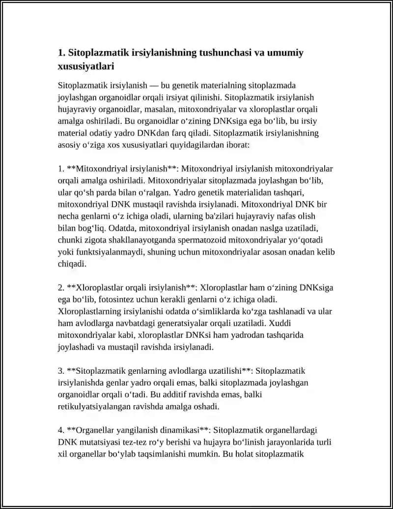 Sitoplazmatik irsiylanishning tushunchasi va umumiy xususiyatlari 3