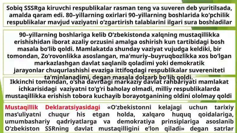 MUSTAQIL O‘ZBEKISTON RESPUBLIKASINING TASHKIL TOPISHI VA UNING TARIXIY AHAMIYATI 3
