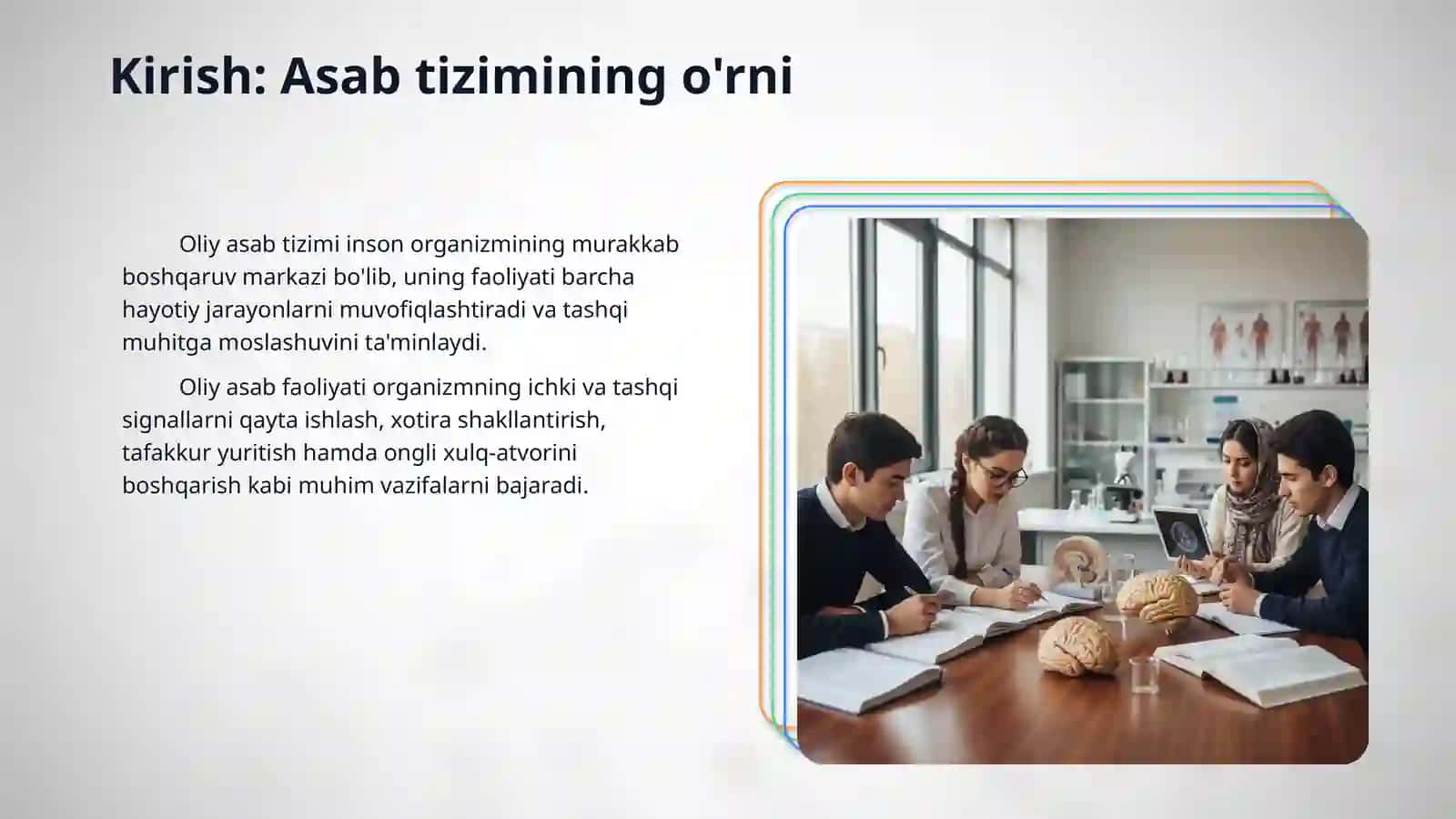 asab tizimining oliy boʻlimlarining vazifalari. shartli reflekslar . oliy asab faoliyat tiplari. organizmni signal tizimlari. bosh miya yarimsharlarining funksional assimetriyasi 3
