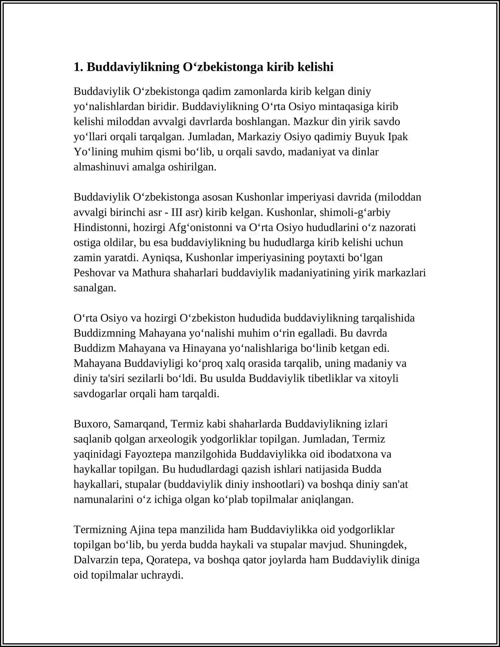 BUDDAVIYLIK DININING TARIXIY ILDIZLARI (QORATEPA FAYOZTEPA DALVARZINTEPA) VA HOZIRGI ZAMON 3