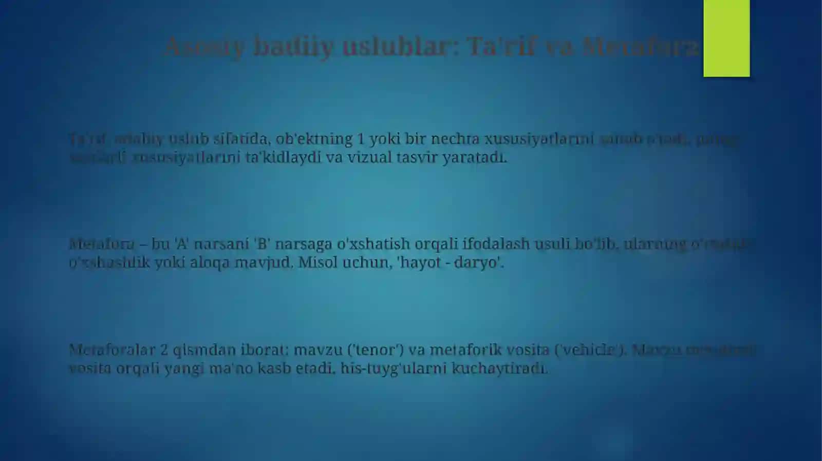 Badiiy adabiyotda Ta'rif va Metafora 3