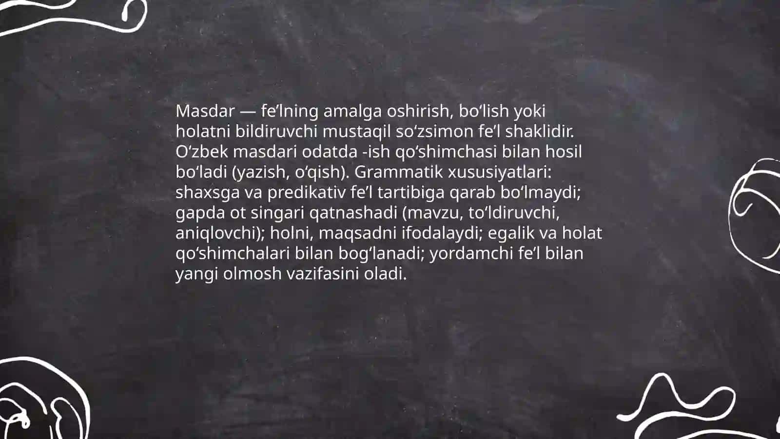 Masdarlarning turlari va ularning gapdagi vazifasi 3