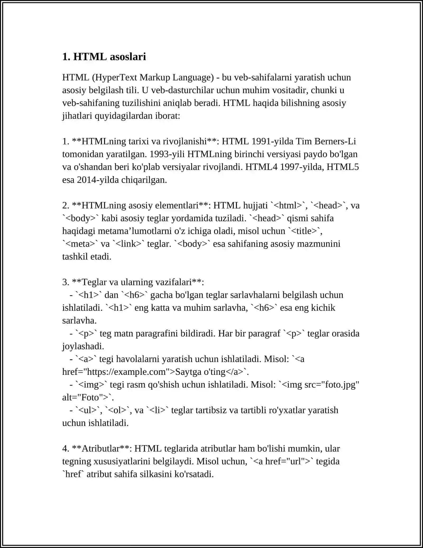WEB SAHIFANING TUZILISHI VA YARATISH IMKONIYATLARI, ASOSIY TUSHUNCHALARI 3