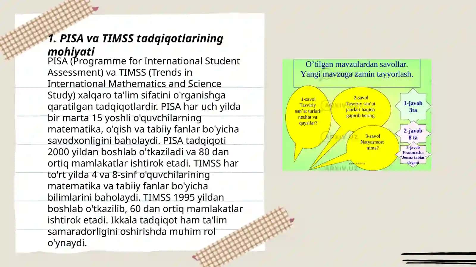 Tabiiy fanlarni oʻqitishda PISA,TIMSS xalqaro tadqiqotlar topshiriqlarini dars jarayoniga tadbiq qilish usullari 3