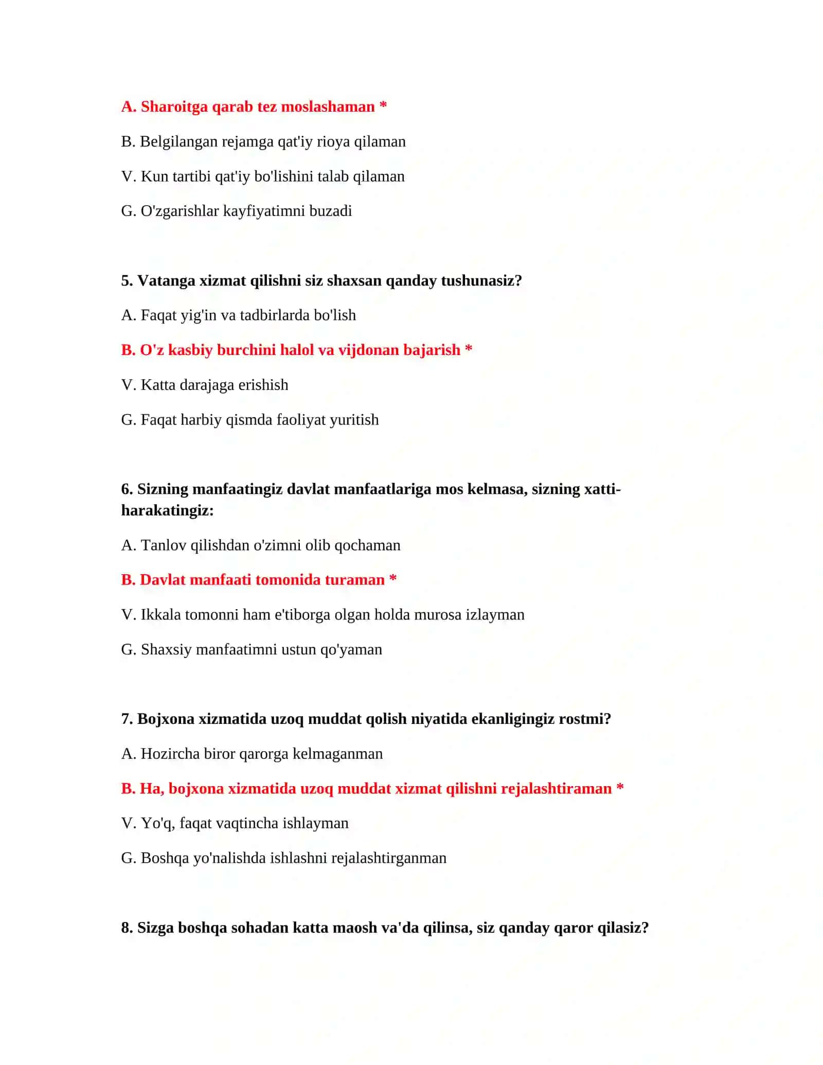 Bojxona testlari javoblari PDF 3
