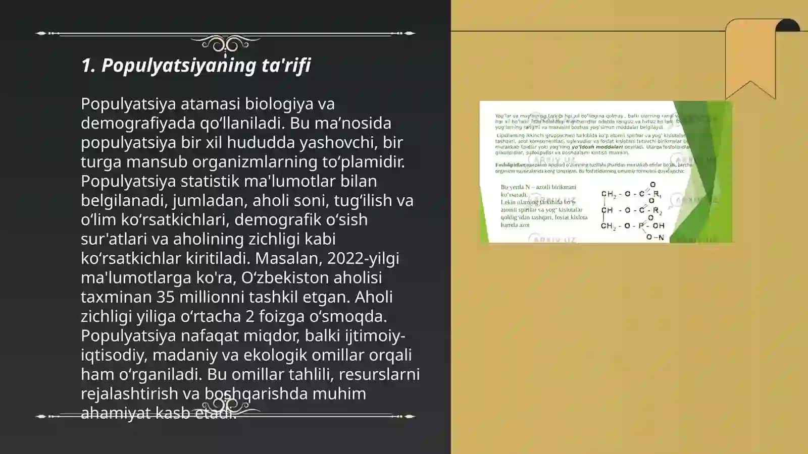 Populyatsiyalarning umumiy tasnifi. Populyatsiyaning asosiy xususiyatlari 3