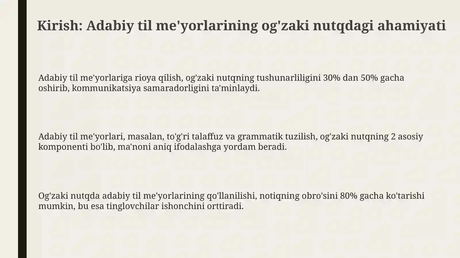 Ogʻzaki nutqda adabiy til me'yorlariiga amal qilish 3