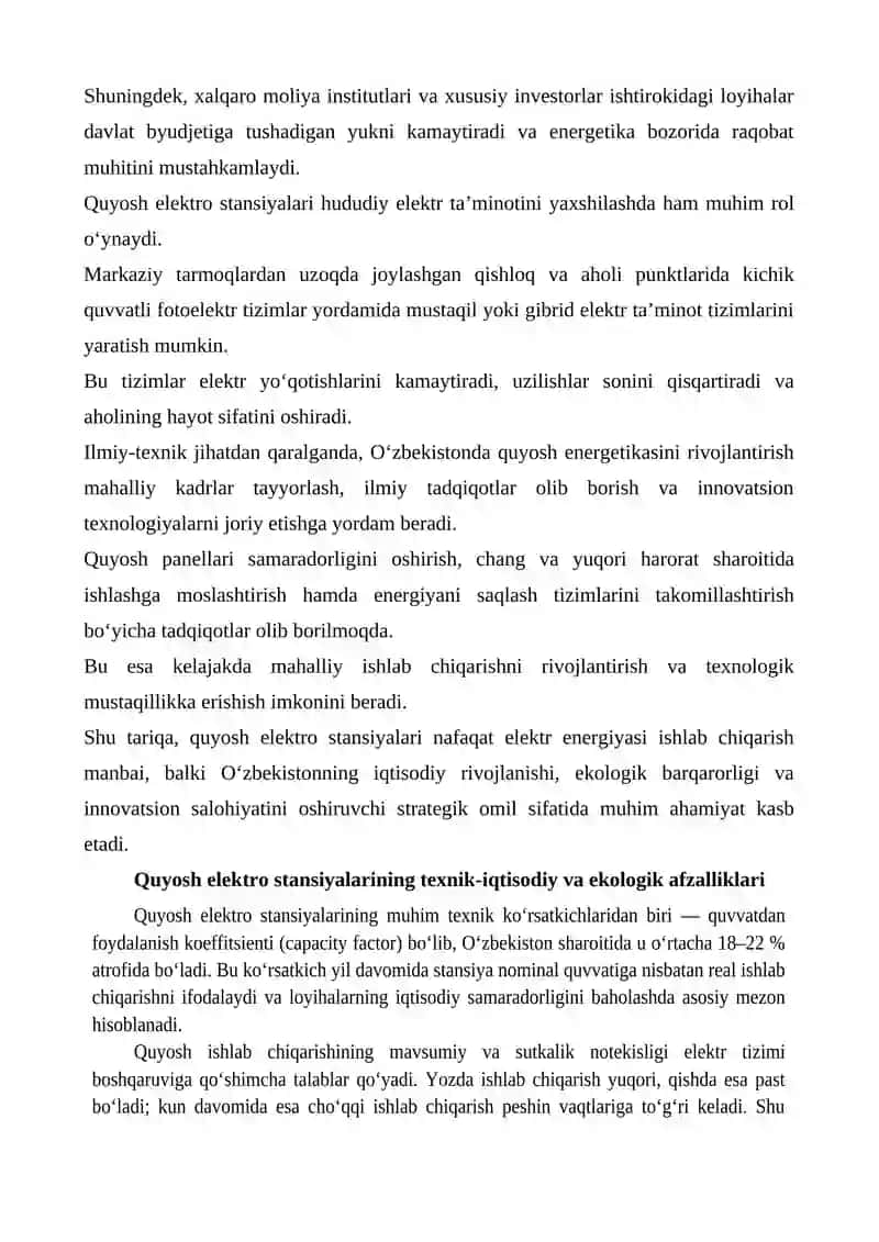 Quyosh elektro stansiyalarining Oʻzbekiston elektr tizimidagi oʻrni 3
