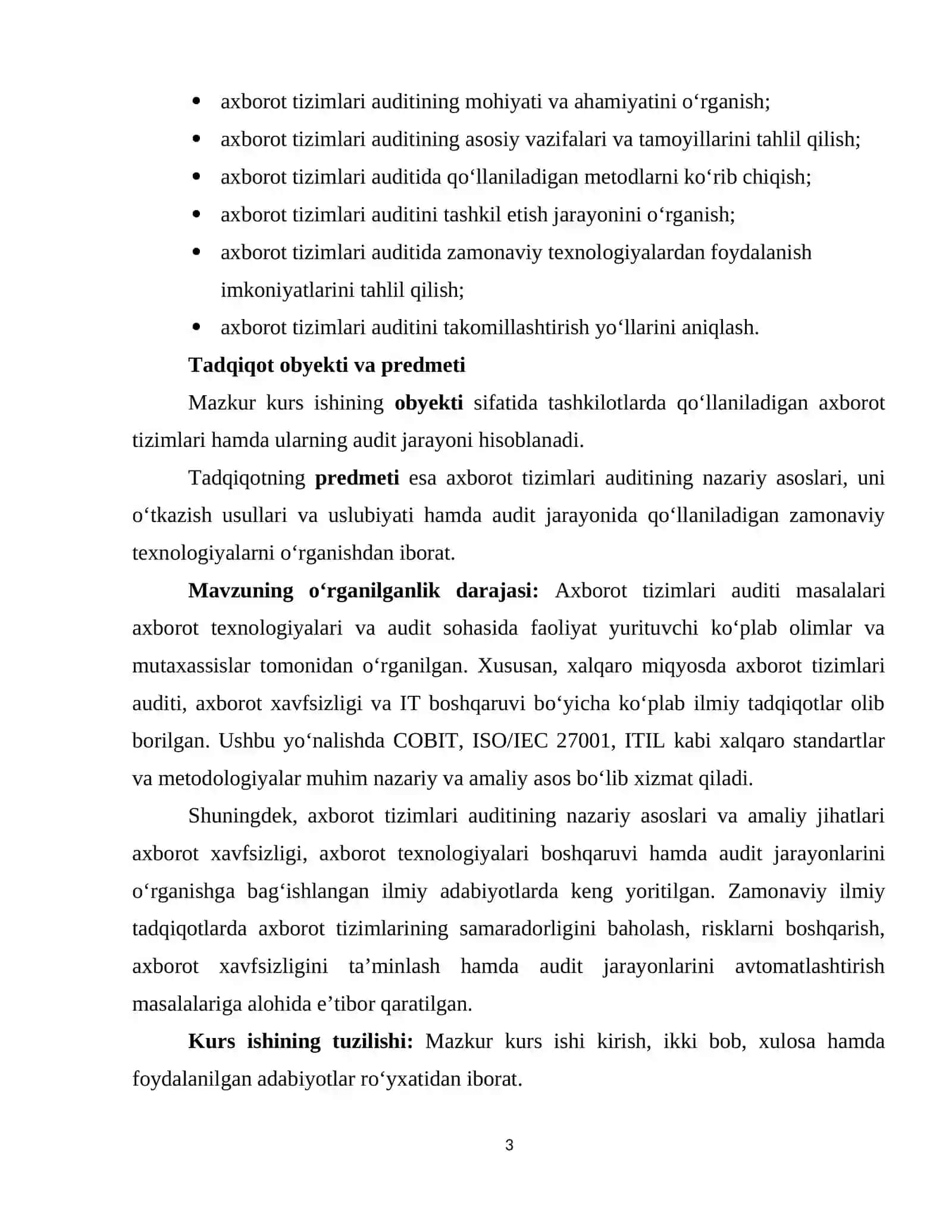 AXBOROT TIZIMLARINING AUDITINI O‘TKAZISHNING DOLZARBLIGI VA USLUBIYATI 3