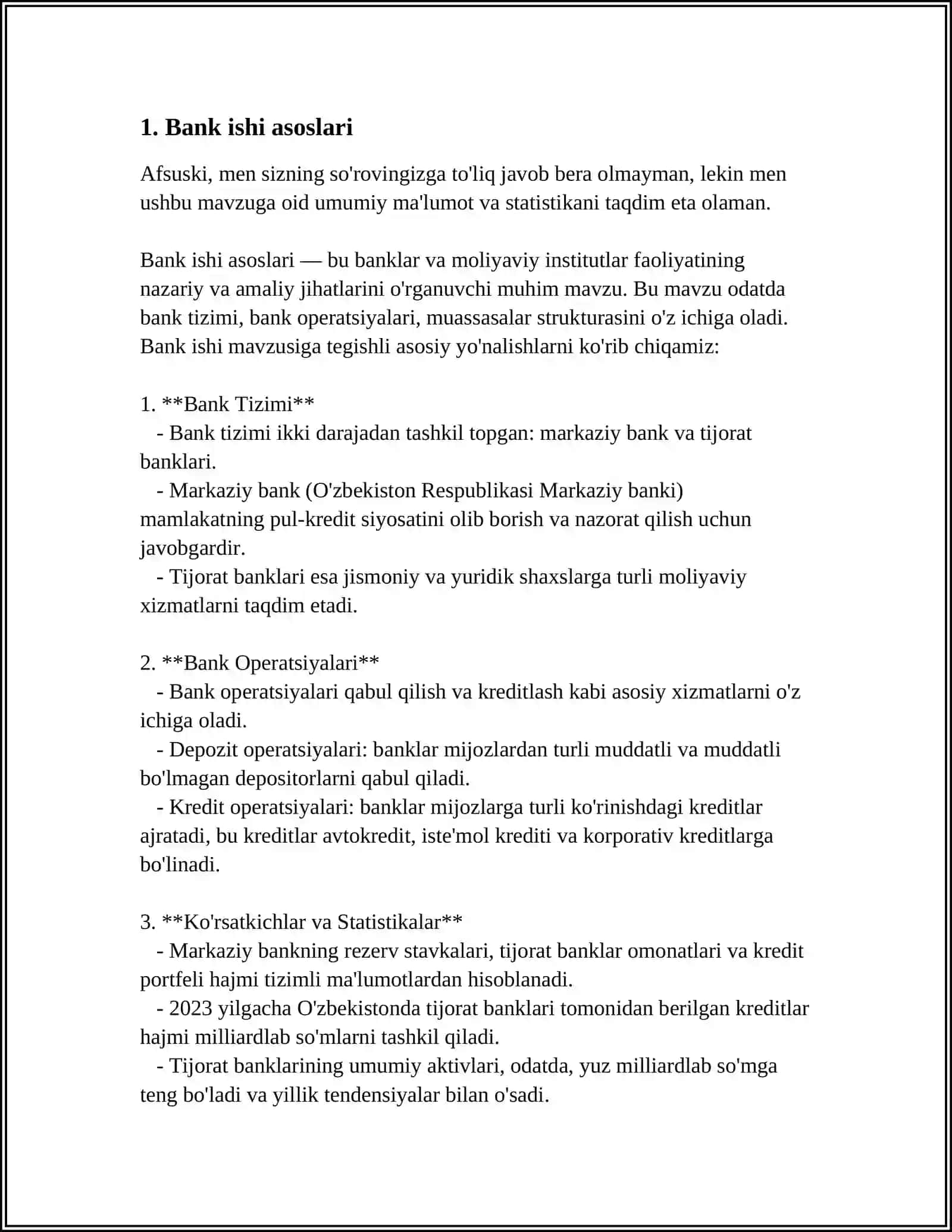 REFERAT Mavzu: TOSHKENT DAVLAT BANK MOLIYA AKADIMIYASI 3
