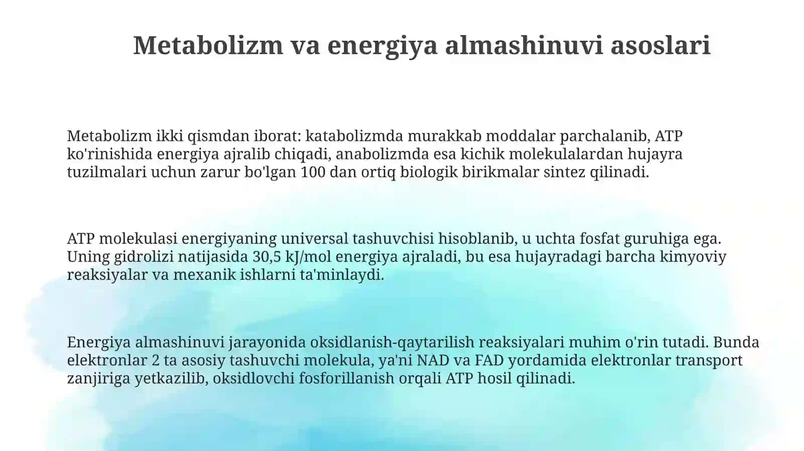 Metabolizm va energiya almashinuvi asoslari 3