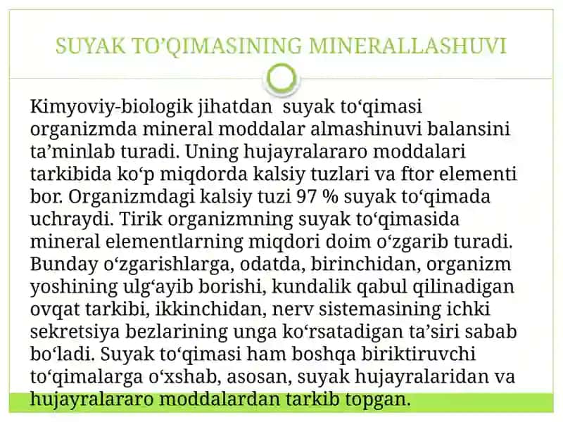 Suyak to’qimalarining minerallashuvi,uning tartibga solinishi va buzilishlari. Suyak to’qimalarining 3