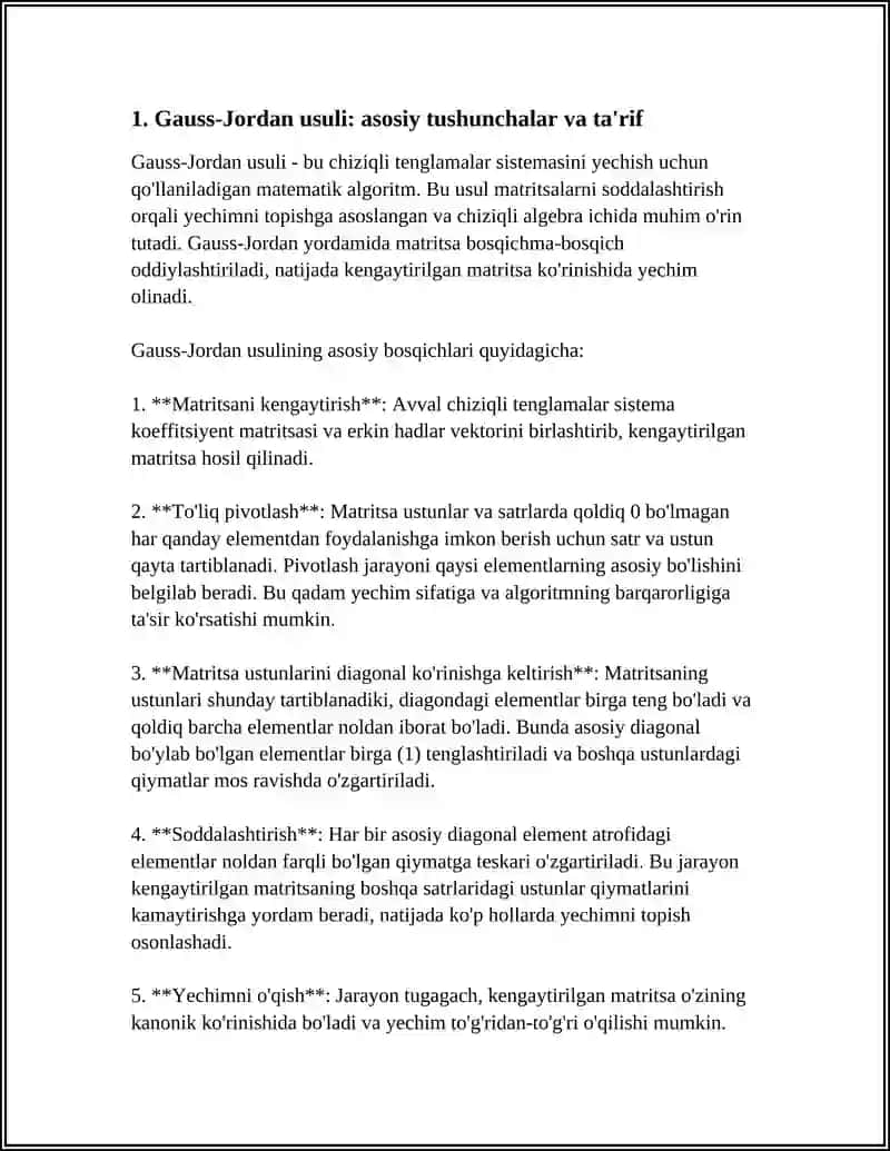 CHIZIQLI TENGLAMALAR SISTEMASINI JORDAN GAUS USULI BILAN YECHISH SOATIV KITOBI 3 QISM 3
