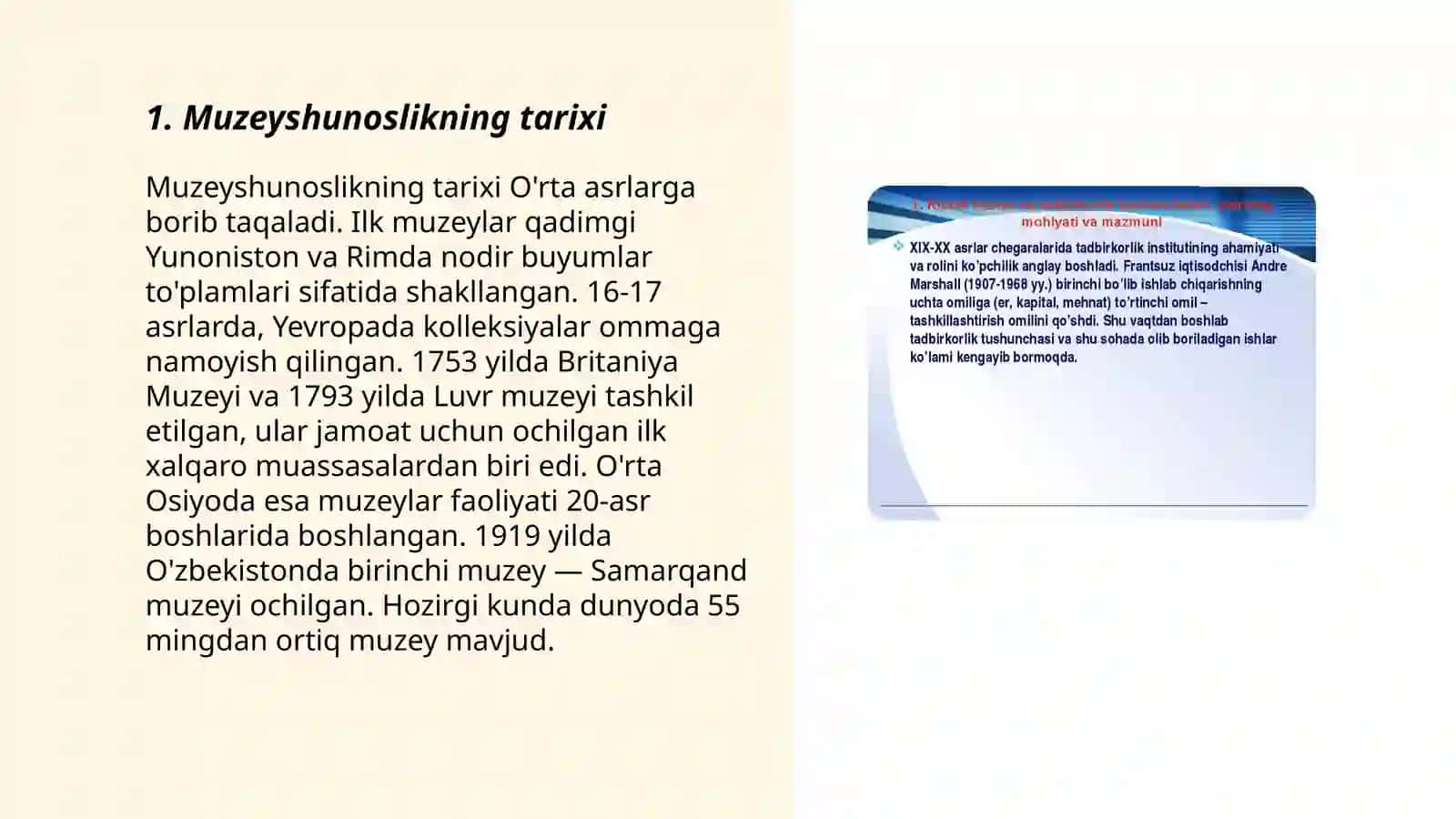 Muzeyshunoslik fani mazmun va mohiyati foydalanish predmeti 3