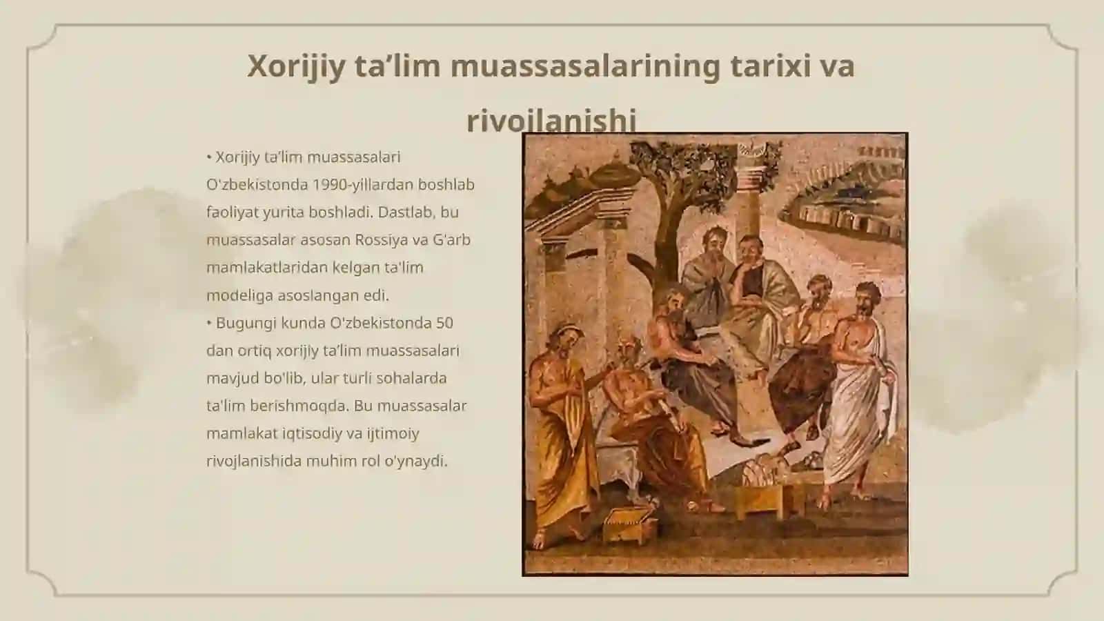 Oliy taʼlim tizimida xorijiy taʼlim muassasalarining tashkil etilishi va ularning sohada tutgan oʻrni 3