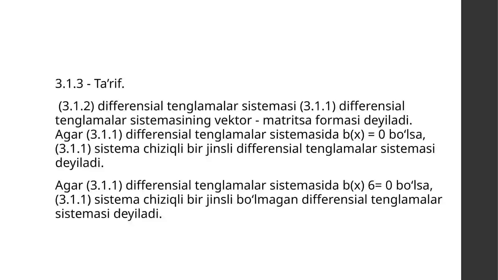 O‘zgarmas koeffitsiyentli chiziqli differensialtenglamalar sistemasi 3