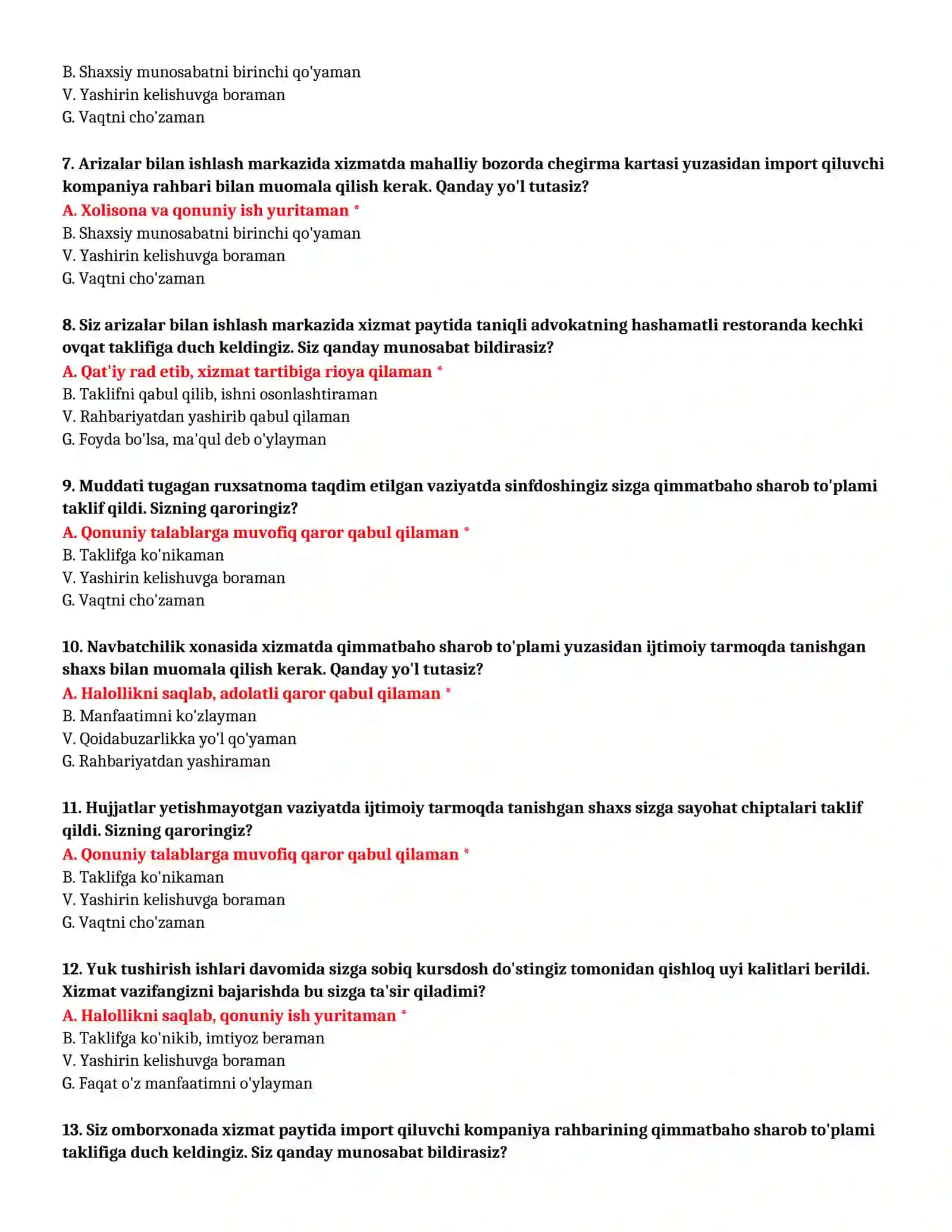 BOJXONA AKADEMIYASI - SUHBAT TESTLARI (№ 48) 3