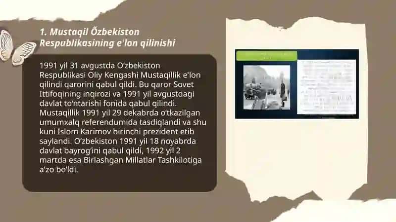 Mustaqil Õzbekiston Respublikasining tashkil topishi va uning tarixiy ahamiyati 3