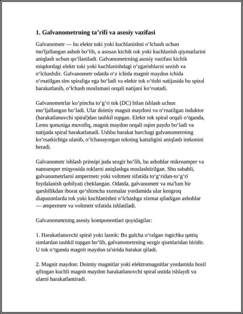GALVANOMETR, AMPERMETR, VOLMETRLARNING ISHLASH PRINSIPI 3