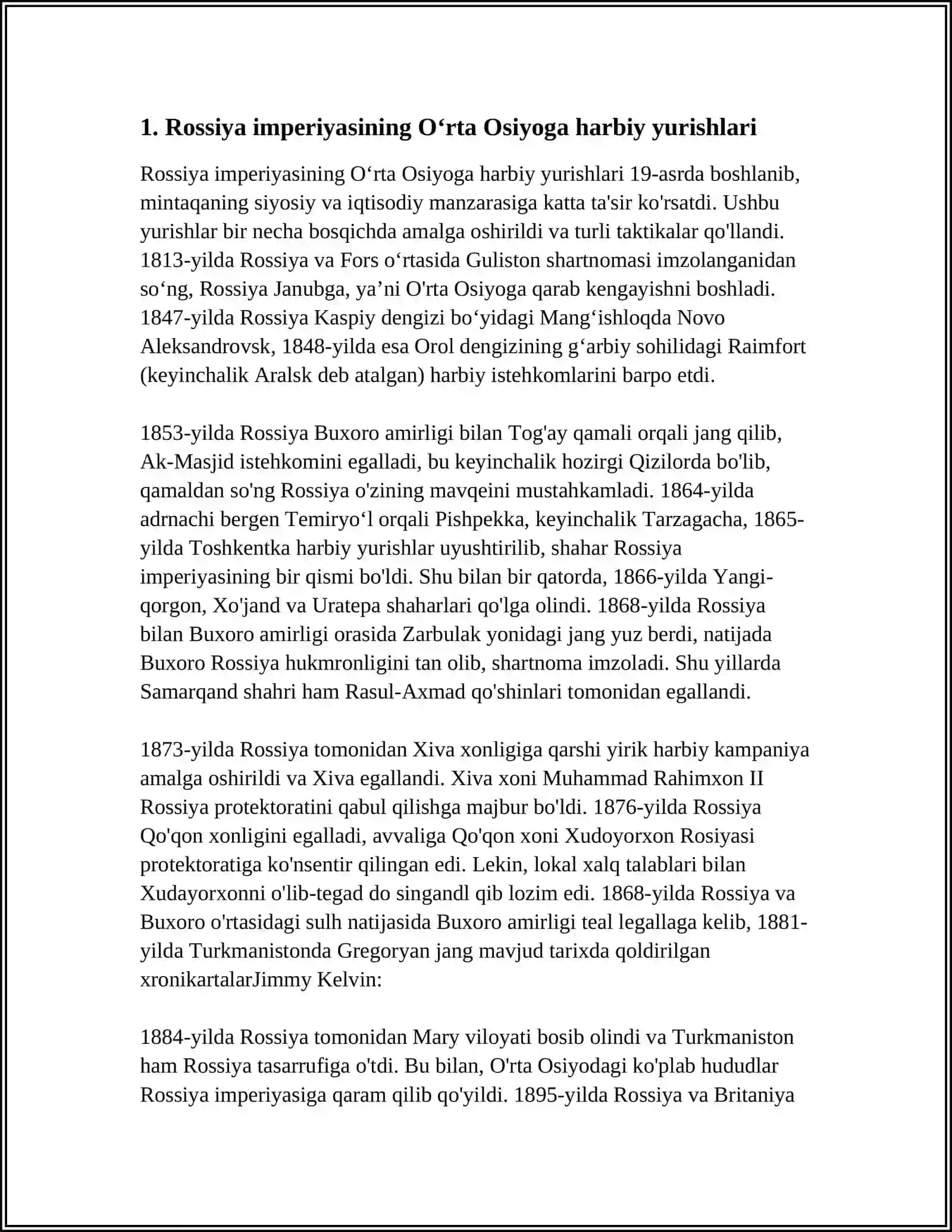 ROSSIYA IMPERIYASINING OʻRTA OSIYOGA YURISHI 3