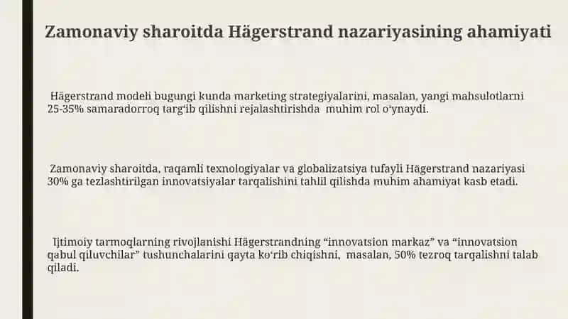 Hägerstrandning innovatsiyalarning tarqalishi konsepsiyasini tahlil qilish 3