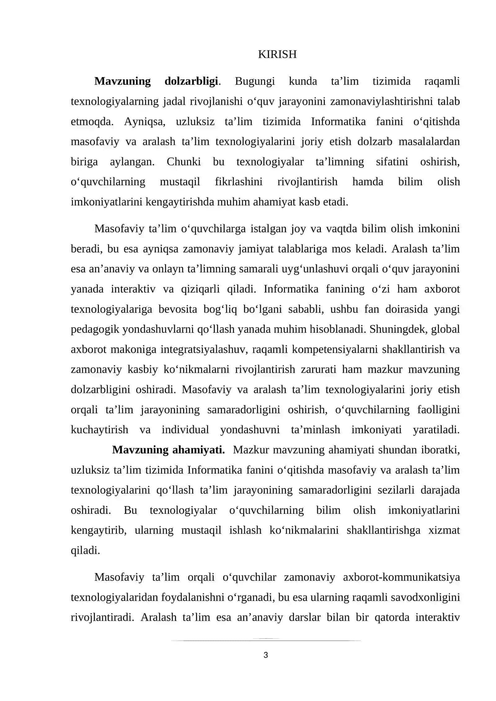 Uzluksiz ta’lim tizimida Informatika fanidan masofaviy va aralash ta’lim (Blended Learning) texnologiyalarini joriy etish 3