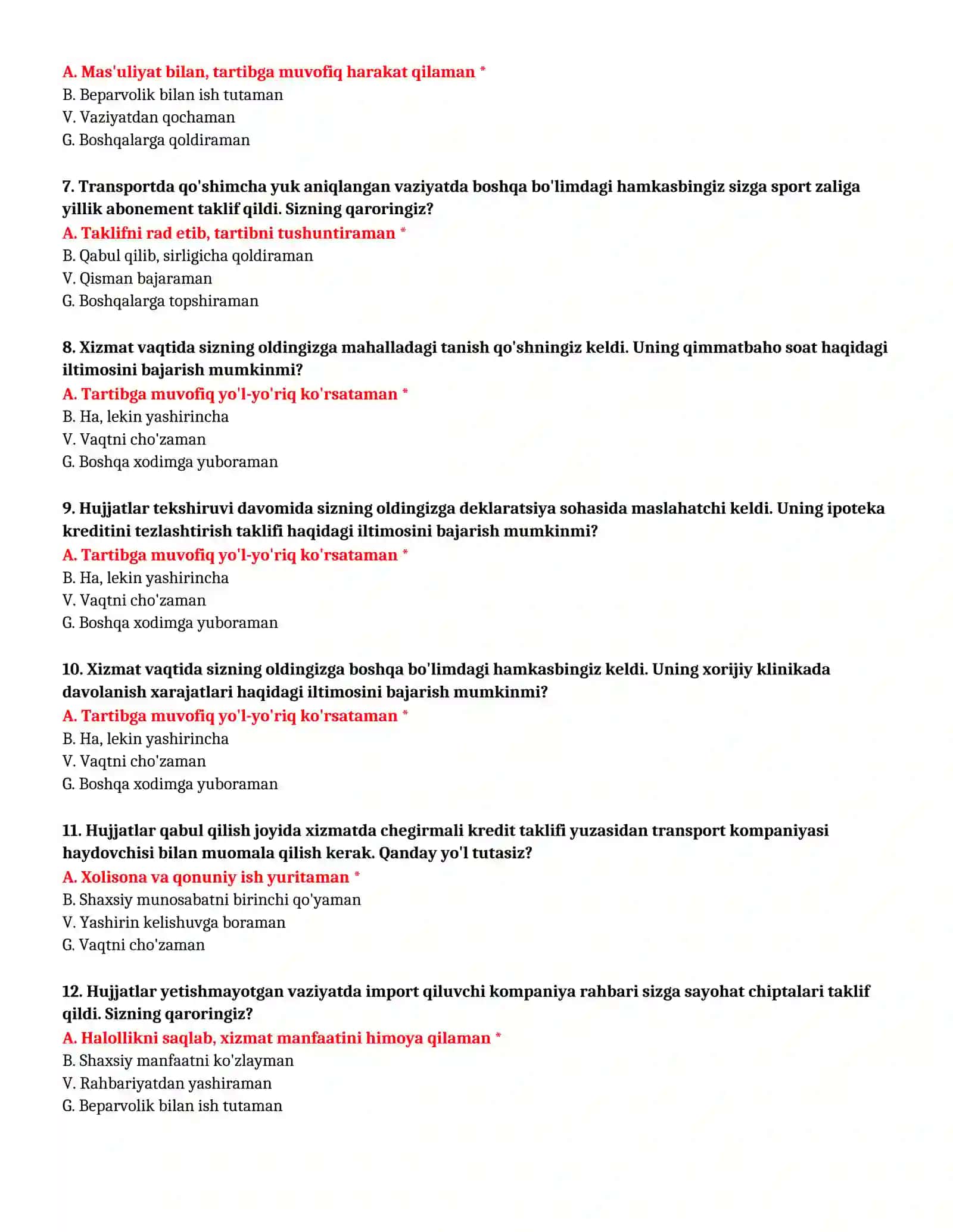 BOJXONA AKADEMIYASI - SUHBAT TESTLARI (№ 98) 3