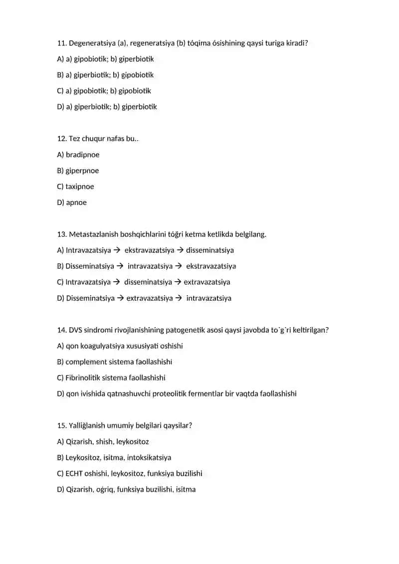 Patofiziologiya (Test savollari) 3