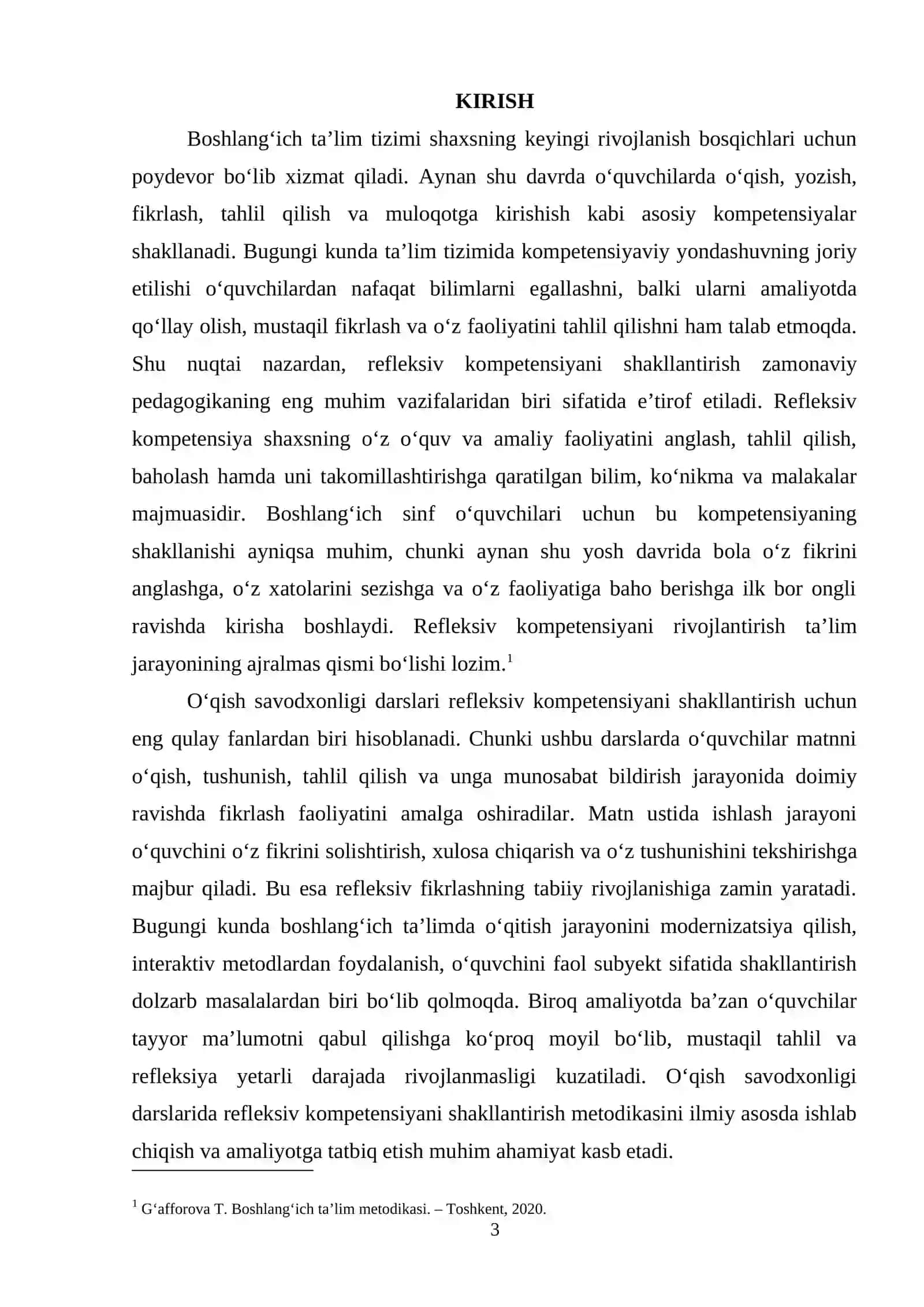 BOSHLANG'ICH SINF O'QISH SAVODXONLIGI DARSLARIDA REFLEKSIV KOMPETENSIYANI SHAKLLANTIRISH METODIKASI 3