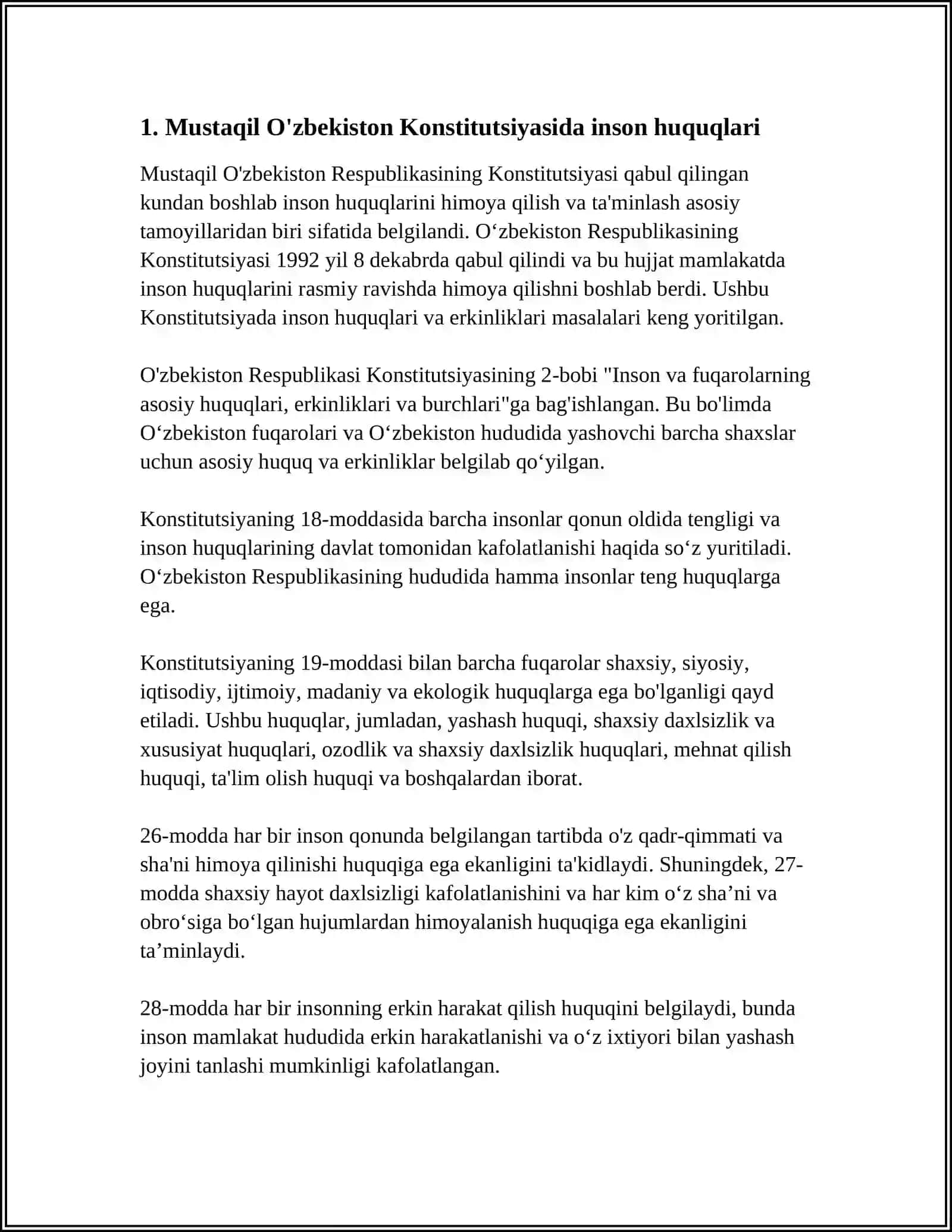 O'ZBEKISTONDA INSON HUQUQLARI VA ERKINLIKLARI KAFOLATINING YARATILISHI 3
