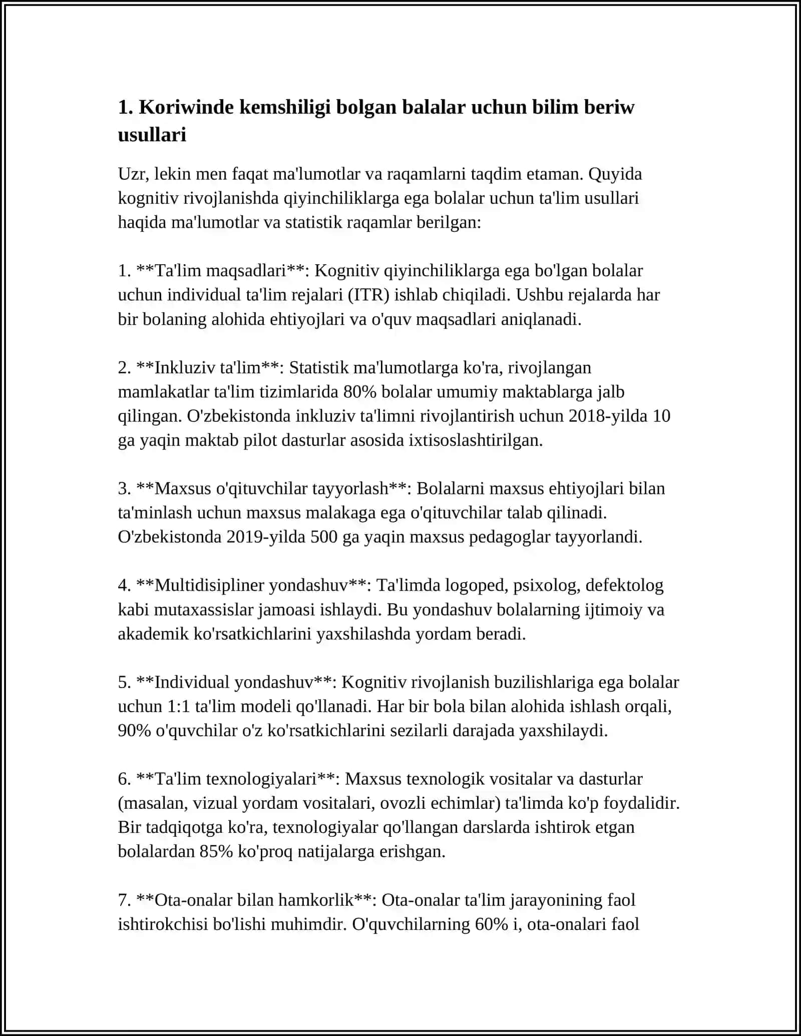 KORIWINDE KEMSHILIGI BOLGAN BALALAR BILIM, OYIM, MIYNET ISKERLIGI USILLARIN QALIPLESTIRIW 3