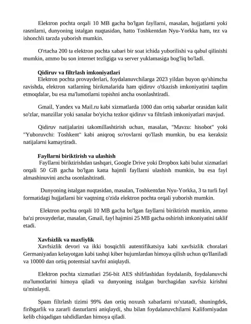 Elektron pochta imkoniyatlari 3