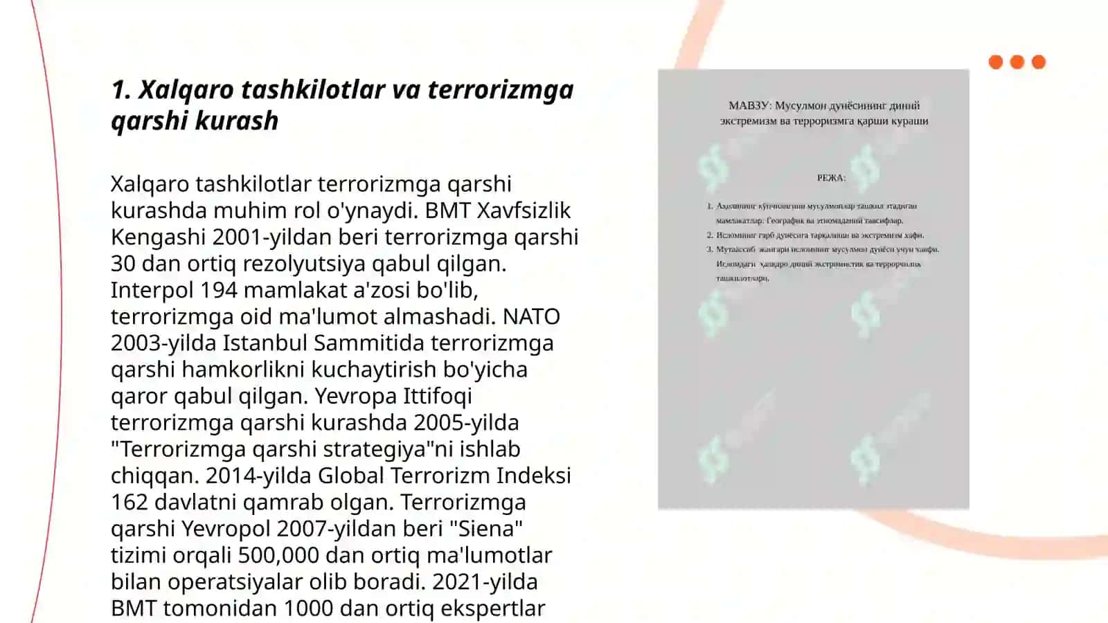 Xalqaro tashkilotlarning terrorizmga qarshi kurashi haqida 3