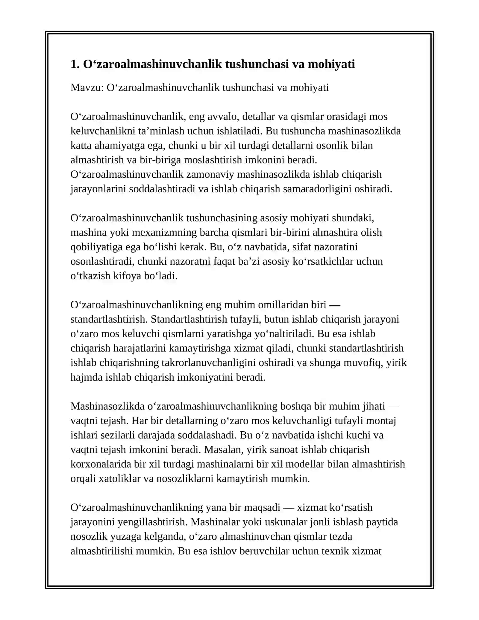 Oʻzaroalmashinuvchanlikning mohiyati mashinasozlikdagi oʻrni va uning turlari 3
