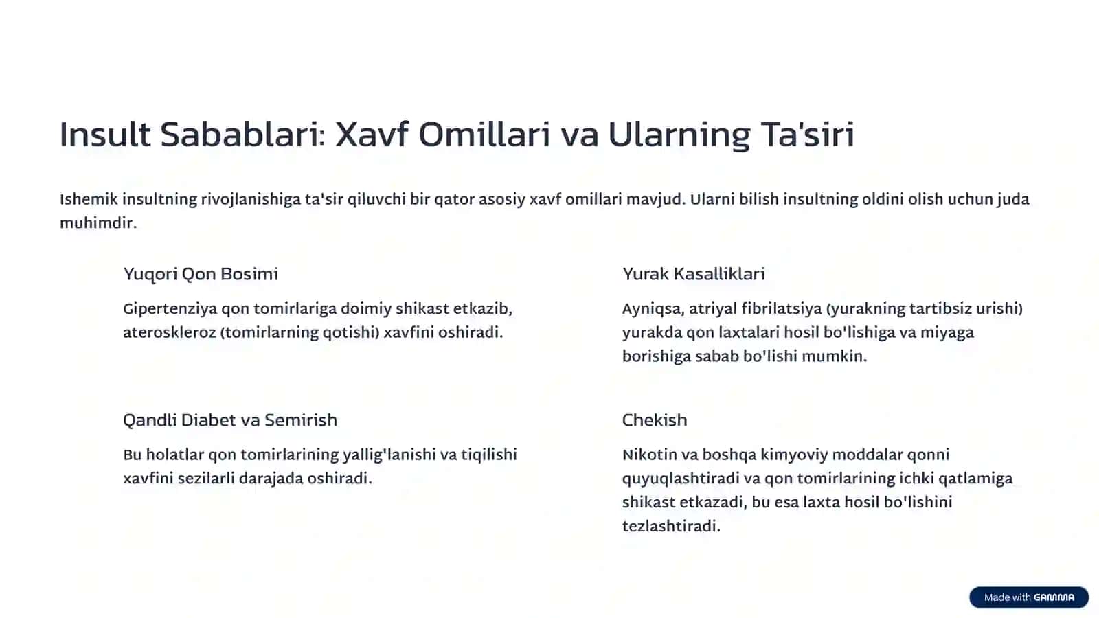 Ishemik Insult: Sabablari, Belgilari va Davolash Usullari 3