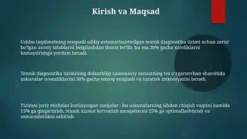 Oddiy avtomatlashtirilgan texnik diagnostikasiga qoyiladigan talablar 3