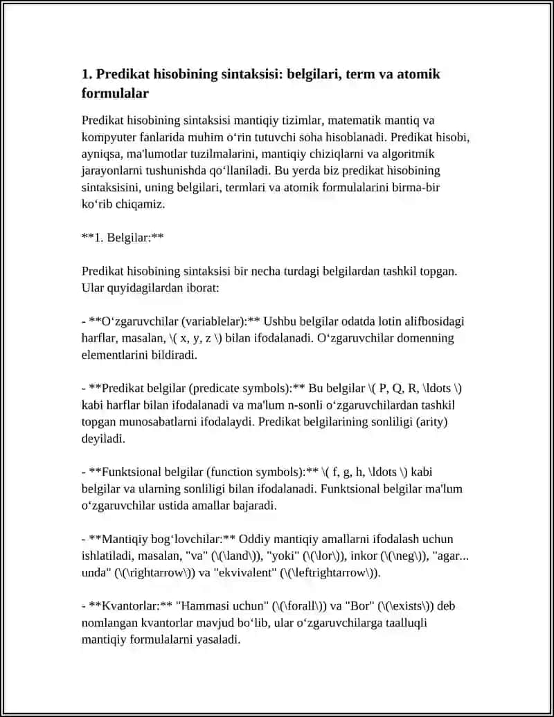 PREDIKAT HISOBINING AKSIOMATIK TIZIMI VA DEDUKSIYA QOIDALARI 3