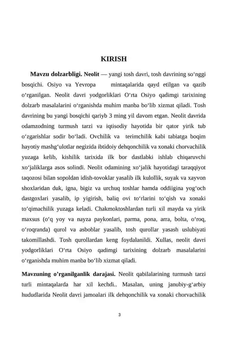 O’rta Osiyoning Neolit davri arxeologik yodgorliklari va ularning tarixiy O’lkashunoslikni o’rganishdagi o’rni 3