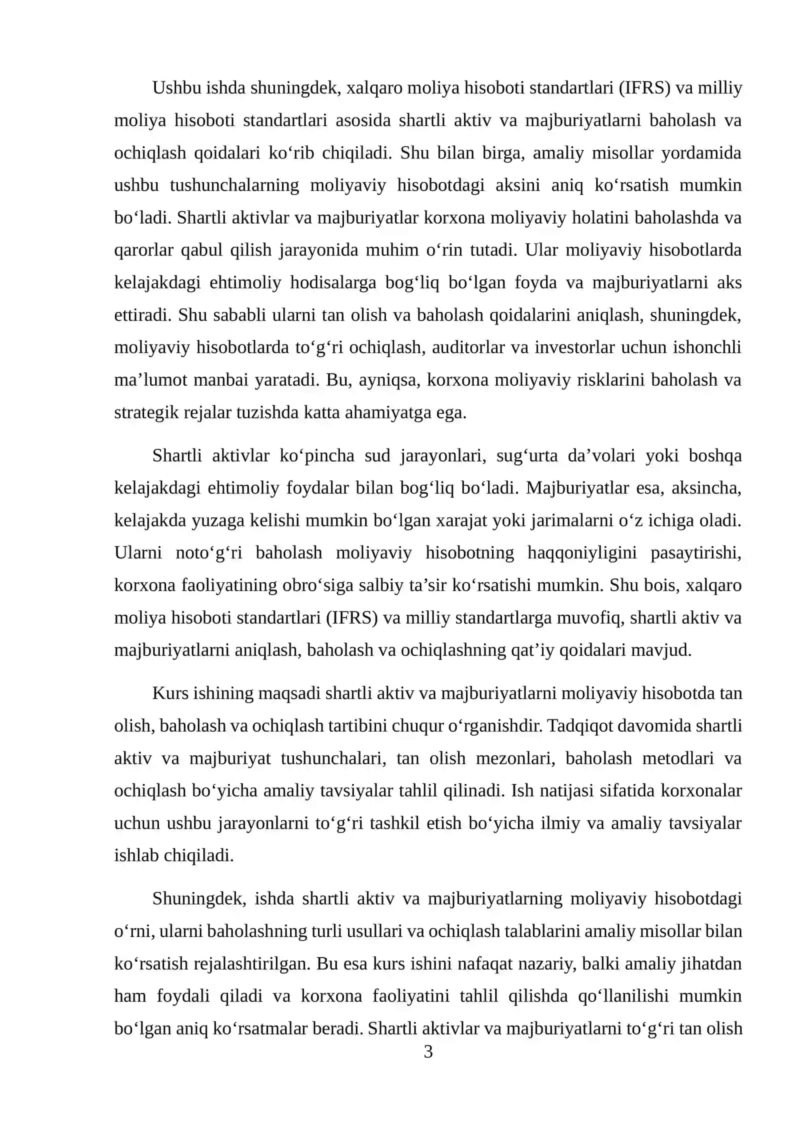 SHARTLI AKTIVLAR VA MAJBURIYATLARNI TAN OLISH, BAHOLASH VA OCHIQLASH MASALALARI 3