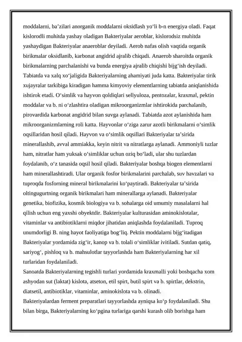 BAKTERIYALARDA FERMENTATIV JARAYONLAR, TASHQI MUHITNI BIOLOGIK VA TEXNOLOGIK CHIQINDILAR BILAN IFLOSLANISHI 3
