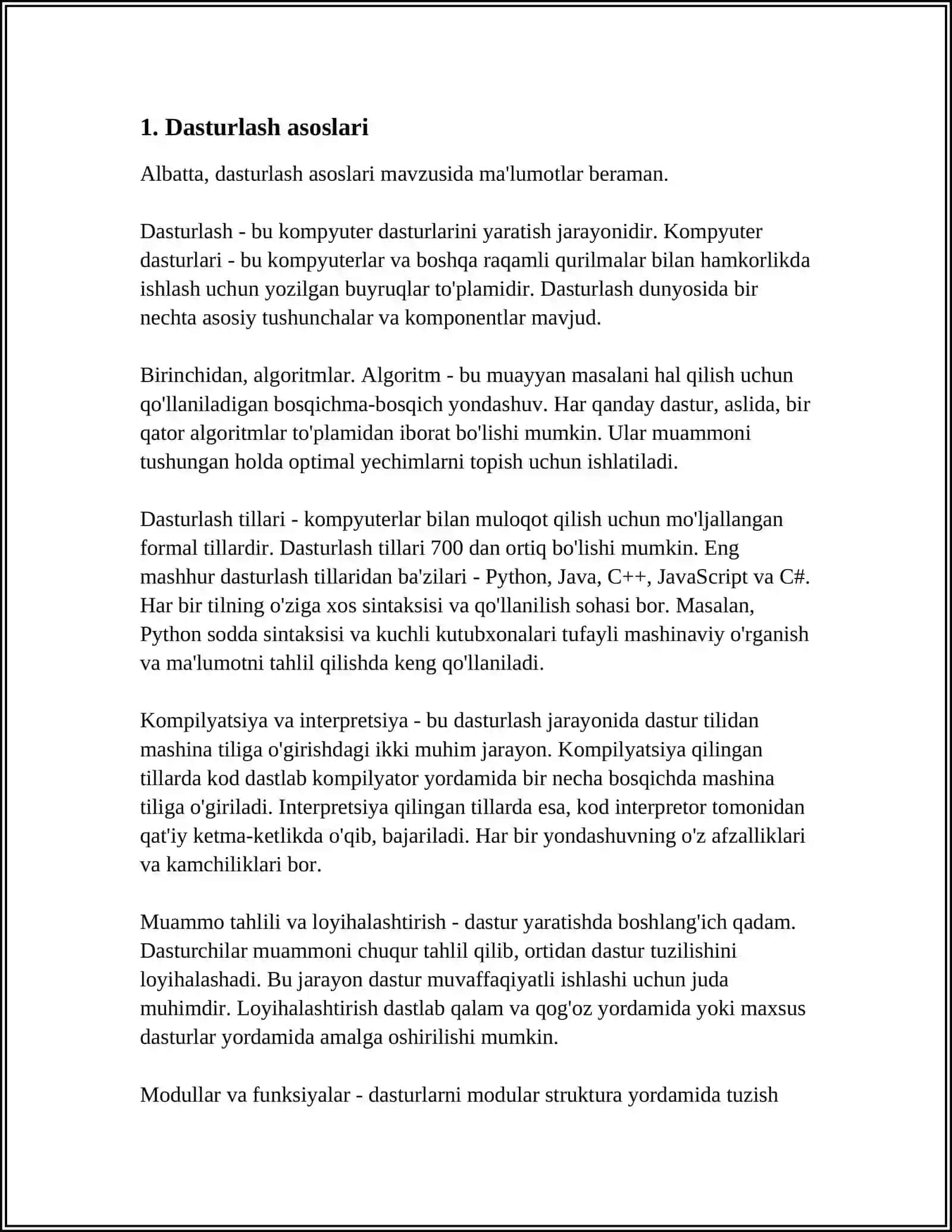 TAKRORLANUVCHI JARAYONLAR DASTURLAR TUZISH 3