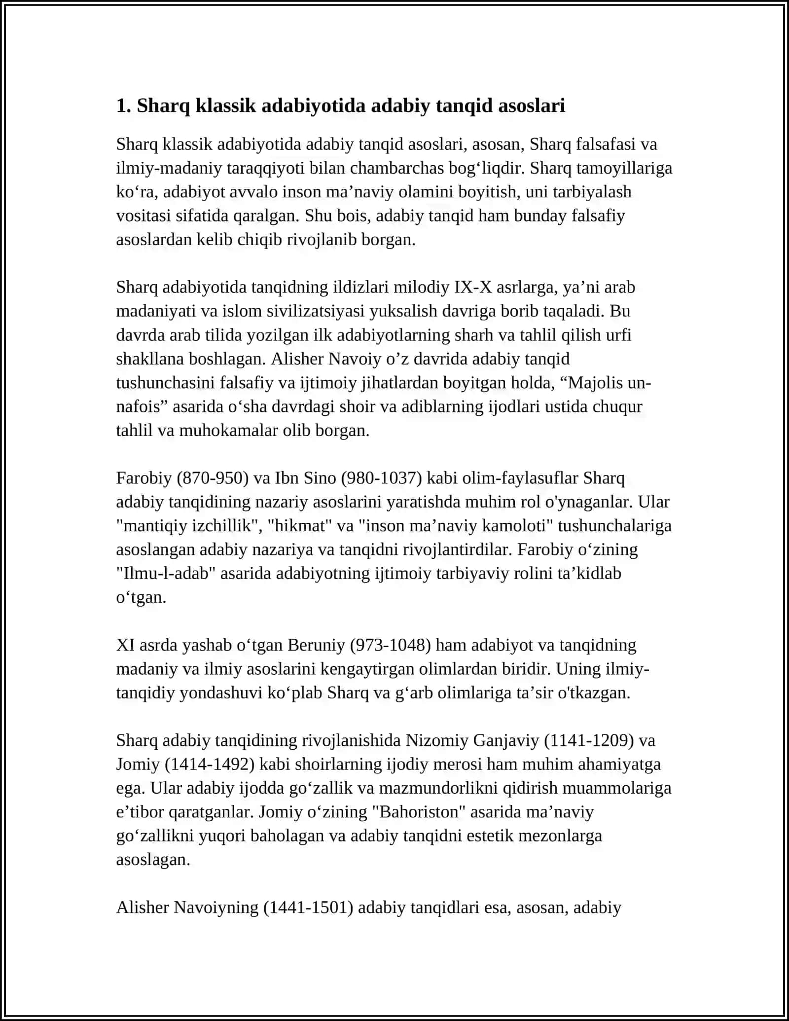 SHARQ KLASSIK ADABIYOTIDA ADABIY TANQIDIY FIKRLAR TARAQQIYOTI 3