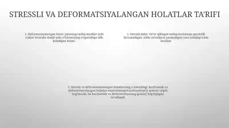 Bosh Deformatsiyalar Nuqtadagi Kuchlanganlik Va Deformatsiyalangan Holatlarning OʻXshashligi 3