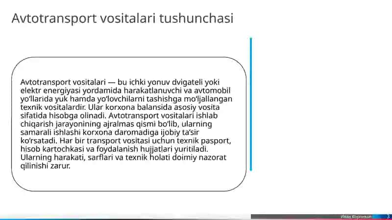 Avtotransport vositalari va ulash faoliyatining hisobi 3
