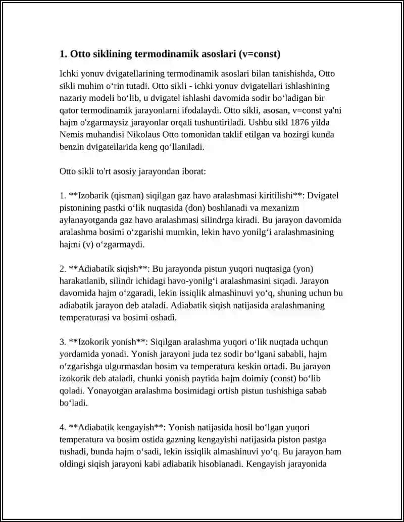 ICHKI YONUV DVIGATELLARINING V=CONST (OTTO), P=CONST (DIZEL) VA ARALASH (SABATE) SIKLLARI 3