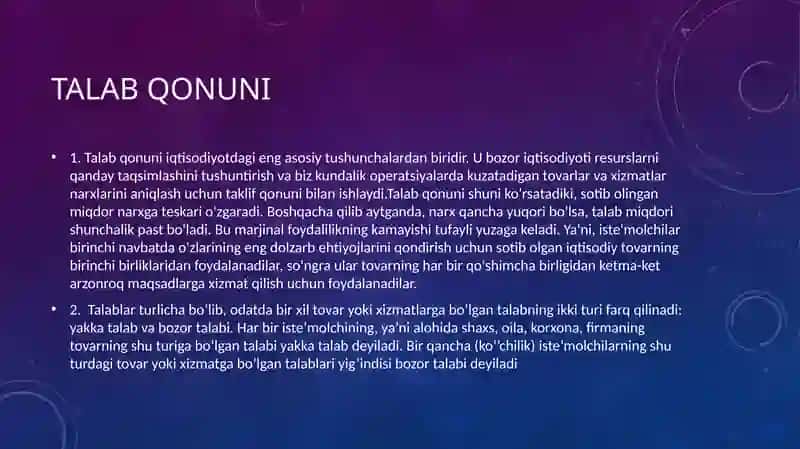 TALAB MIQDORI VA TAKLIF MIQDORIO‘RTASIDGI NISBAT.BOZOR MUVOZANATI 3