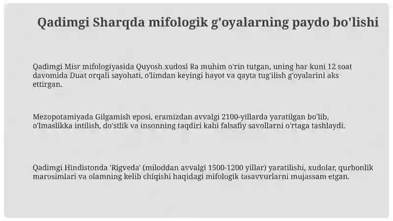 Qadimgi Sharqda mifologik g'oyalarning paydo bo'lishi 3