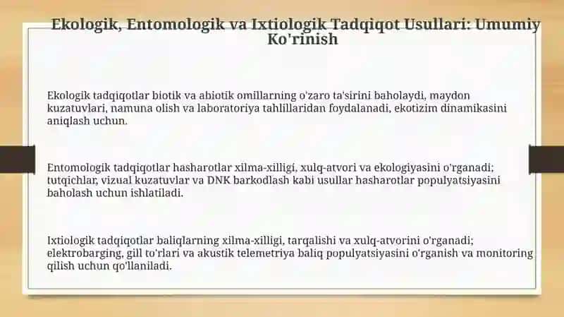 Ekologik, Entomologik va Ixtiologik Tadqiqot Usullari 3