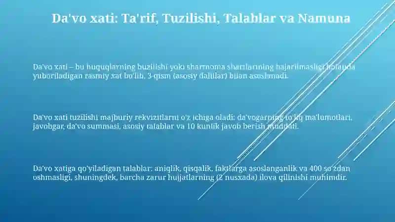 Davo xati iltimos xati va so'rov xatining tayyorlanish va yozilish tartibi 3