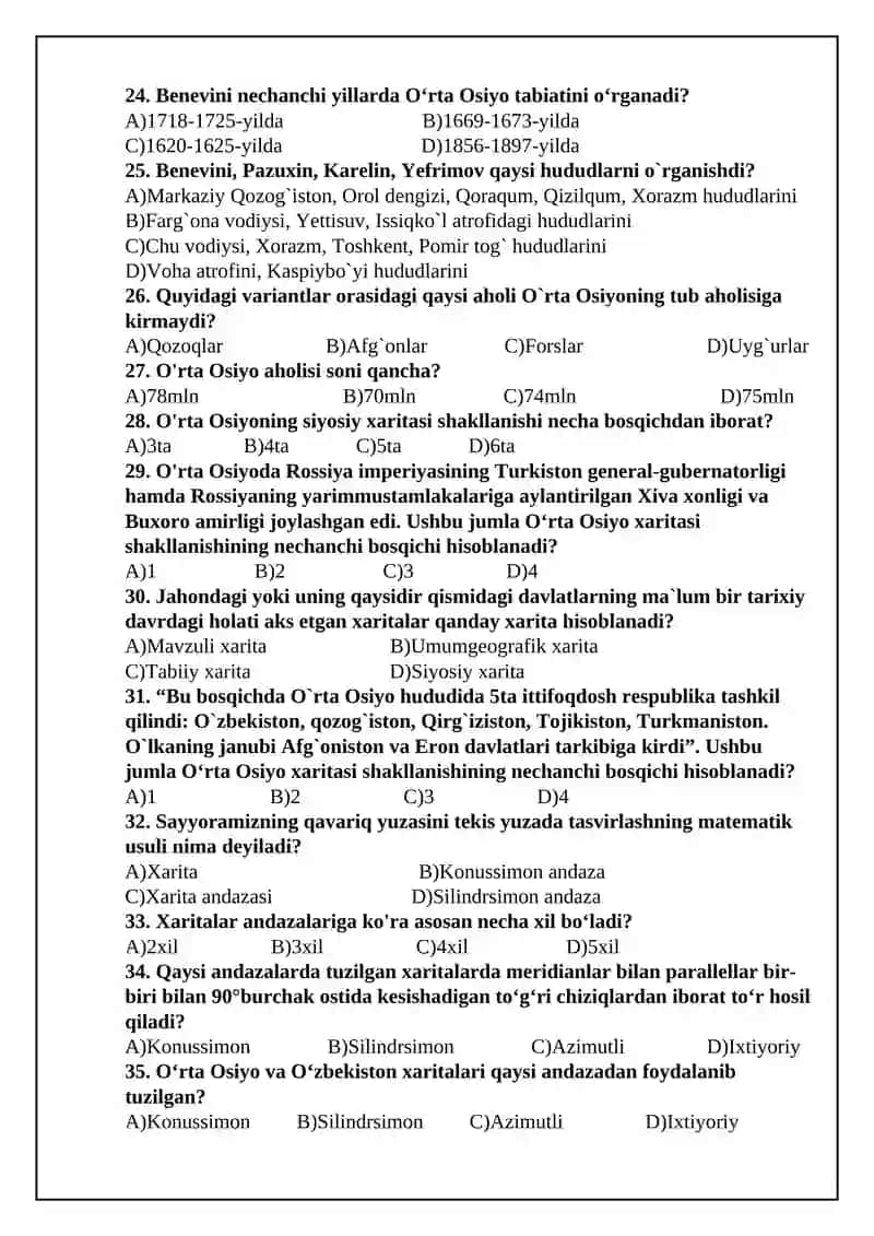 7-sinf mavzulashtirilgan test. Geografiya. 3